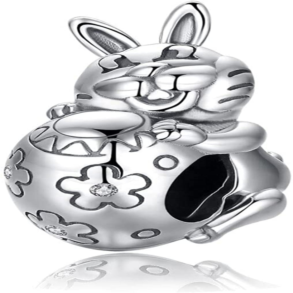 Easter Bunny Rabbit Sterling Silver Bead Charm - Bolenvi Pandora Disney Chamilia Cartier Tiffany Charm Bead Bracelet Jewelry 