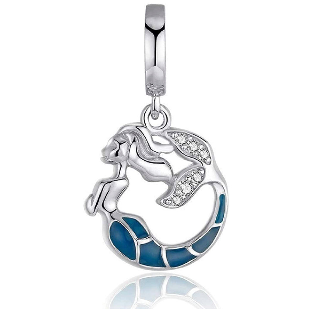 Glowing Mermaid Sterling Silver Dangle Pendant Bead Charm - Bolenvi Pandora Disney Chamilia Cartier Tiffany Charm Bead Bracelet Jewelry 