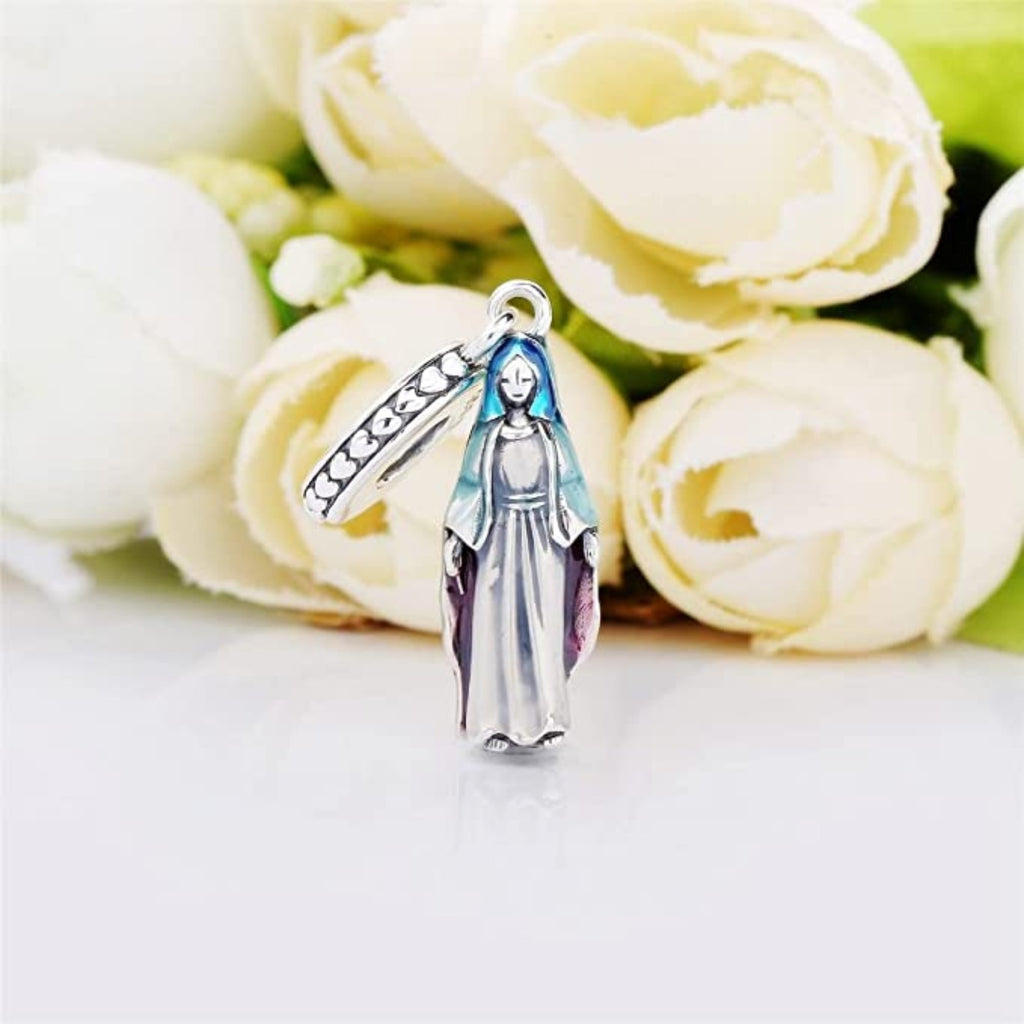 Mother Mary Virgin Mary Jesus Christian Sterling Silver Dangle Pendant Bead Charm - Bolenvi Pandora Disney Chamilia Jewelry 