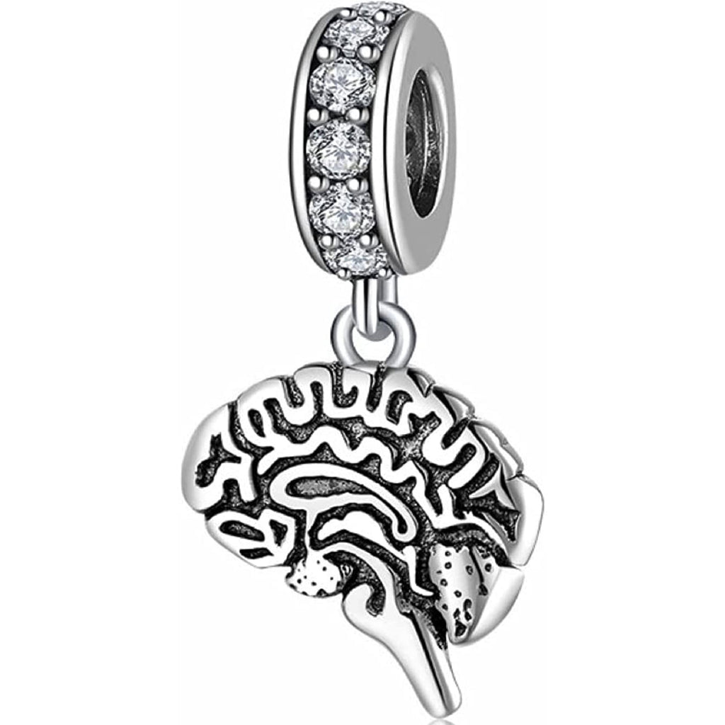 Anatomical Brain Sterling Silver Dangle Pendant Bead Charm - Bolenvi Pandora Disney Chamilia Cartier Tiffany Charm Bead Bracelet Jewelry 