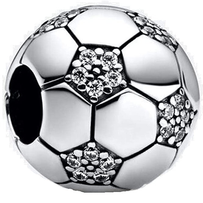 Soccer Ball Football Swarovski Crystals Sterling Silver Dangle Pendant Bead Charm - Bolenvi Pandora Disney Chamilia Jewelry 