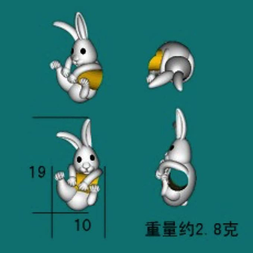 Jack Rabbit Easter Bunny Sterling Silver Bead Charm - Bolenvi Pandora Disney Chamilia Cartier Tiffany Charm Bead Bracelet Jewelry 