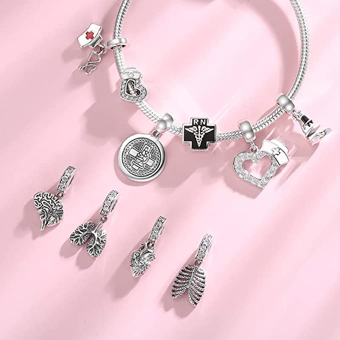 Anatomical Heart Organ Sterling Silver Dangle Pendant Bead Charm - Bolenvi Pandora Disney Chamilia Cartier Tiffany Charm Bead Bracelet Jewelry 