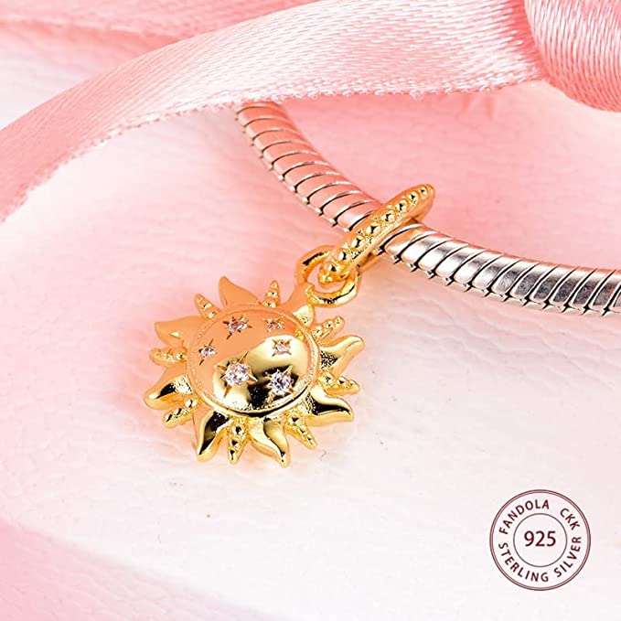 Gold Sun Celestial Sterling Silver Dangle Pendant Bead Charm - Bolenvi Pandora Disney Chamilia Jewelry 