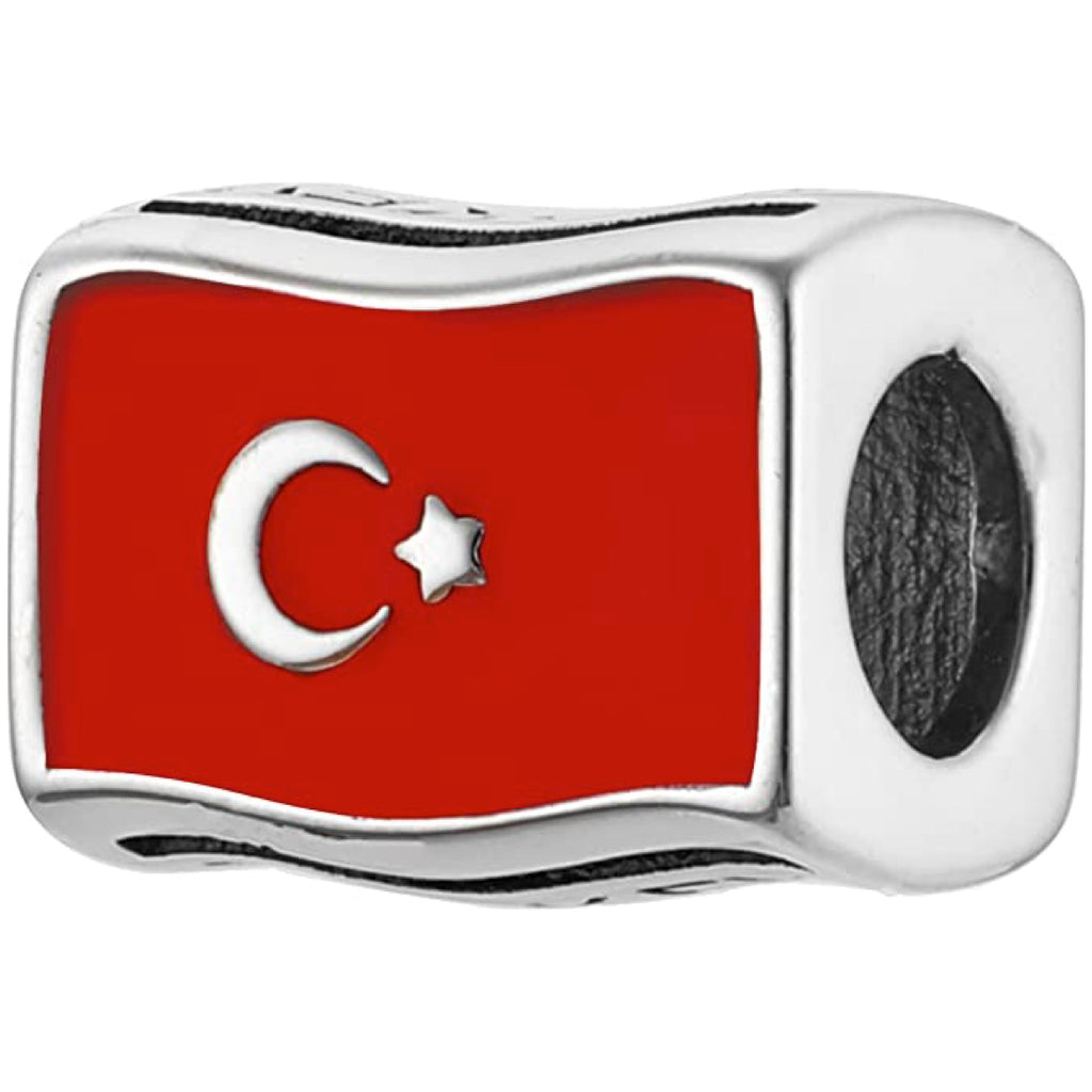 Turkey Flag Country Sterling Silver Bead Charm - Bolenvi Pandora Disney Chamilia Jewelry 