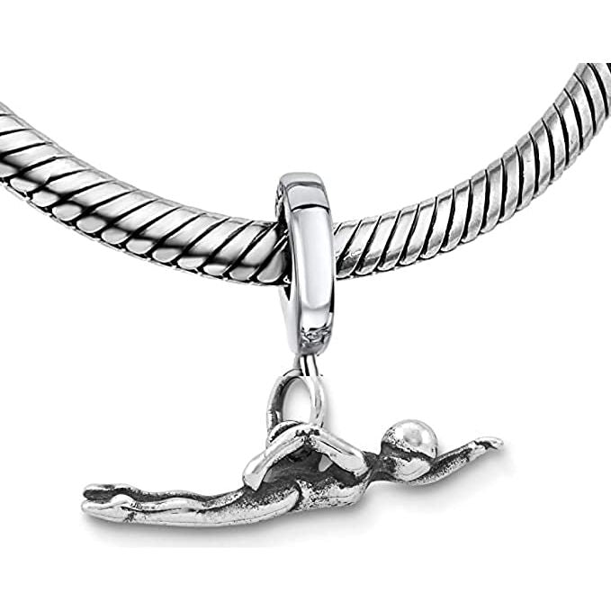 Swim Swimmer Swimming Sterling Silver Dangle Pendant Bead Charm - Bolenvi Pandora Disney Chamilia Jewelry 