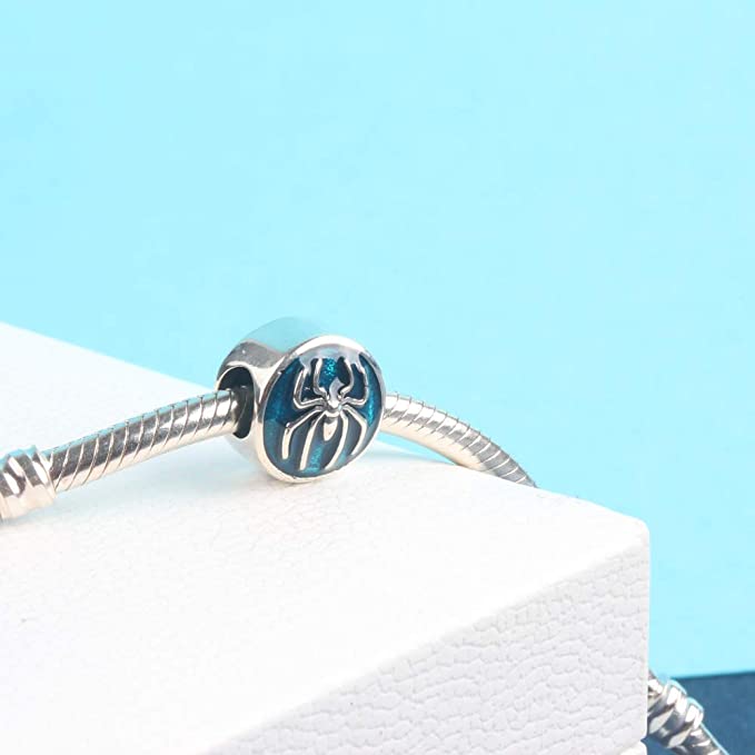 Spider Blue Enamel Sterling Silver Bead Charm - Bolenvi Pandora Disney Chamilia Cartier Tiffany Charm Bead Bracelet Jewelry 