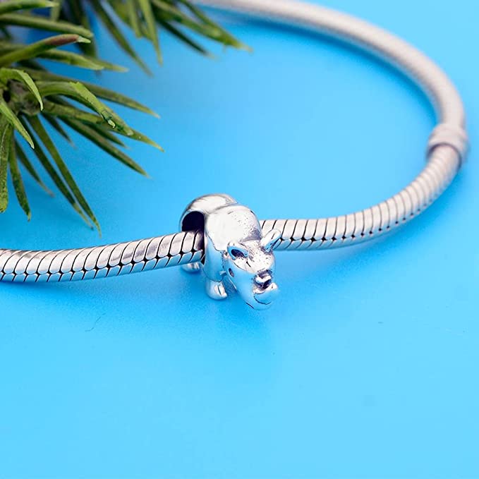 Rhino Rhinoceros Sterling Silver Bead Charm - Bolenvi Pandora Disney Chamilia Cartier Tiffany Charm Bead Bracelet Jewelry 