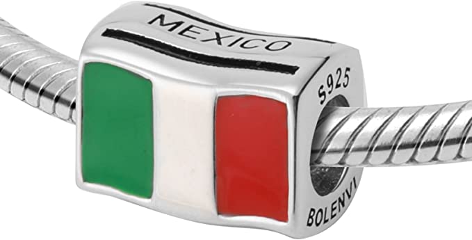 Mexico Flags Travel Country Sterling Silver Dangle Pendant Bead Charm - Bolenvi Pandora Disney Chamilia Jewelry 