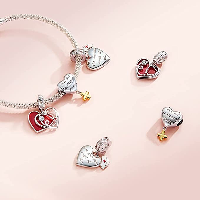 Medical Stethoscope EKG Doctor Nurse Heart Sterling Silver Dangle Pendant Bead Charm - Bolenvi Pandora Disney Chamilia Jewelry 