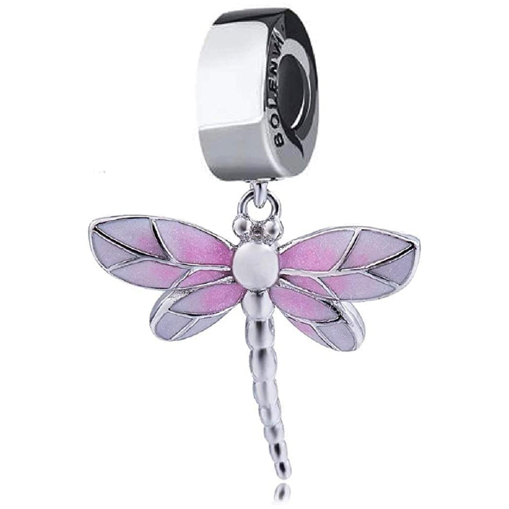 Pink Dragonfly Sterling Silver Dangle Pendant Bead Charm - Bolenvi Pandora Disney Chamilia Cartier Tiffany Charm Bead Bracelet Jewelry 