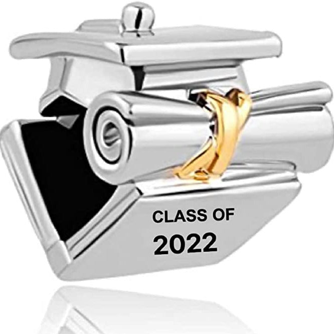 Class of 2022 Graduation Hat Diploma Sterling Silver Bead Charm - Bolenvi Pandora Disney Chamilia Cartier Tiffany Charm Bead Bracelet Jewelry 