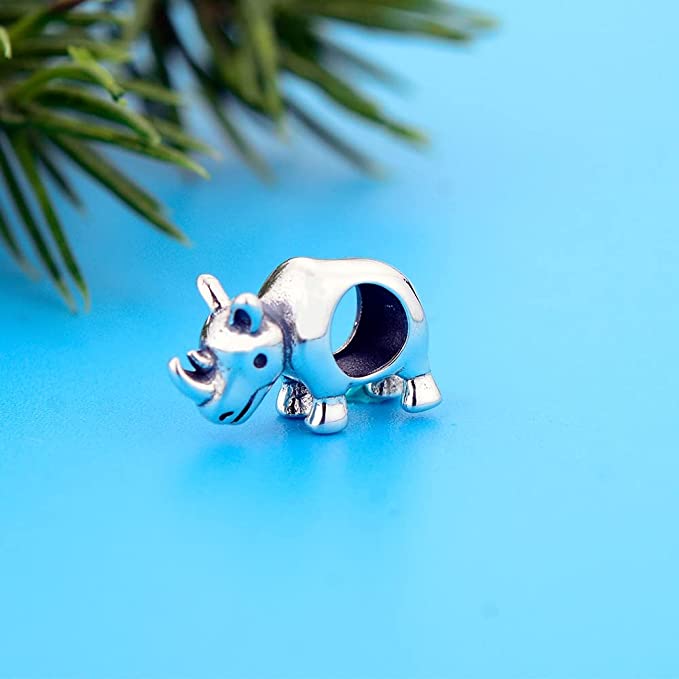 Rhino Rhinoceros Sterling Silver Bead Charm - Bolenvi Pandora Disney Chamilia Cartier Tiffany Charm Bead Bracelet Jewelry 