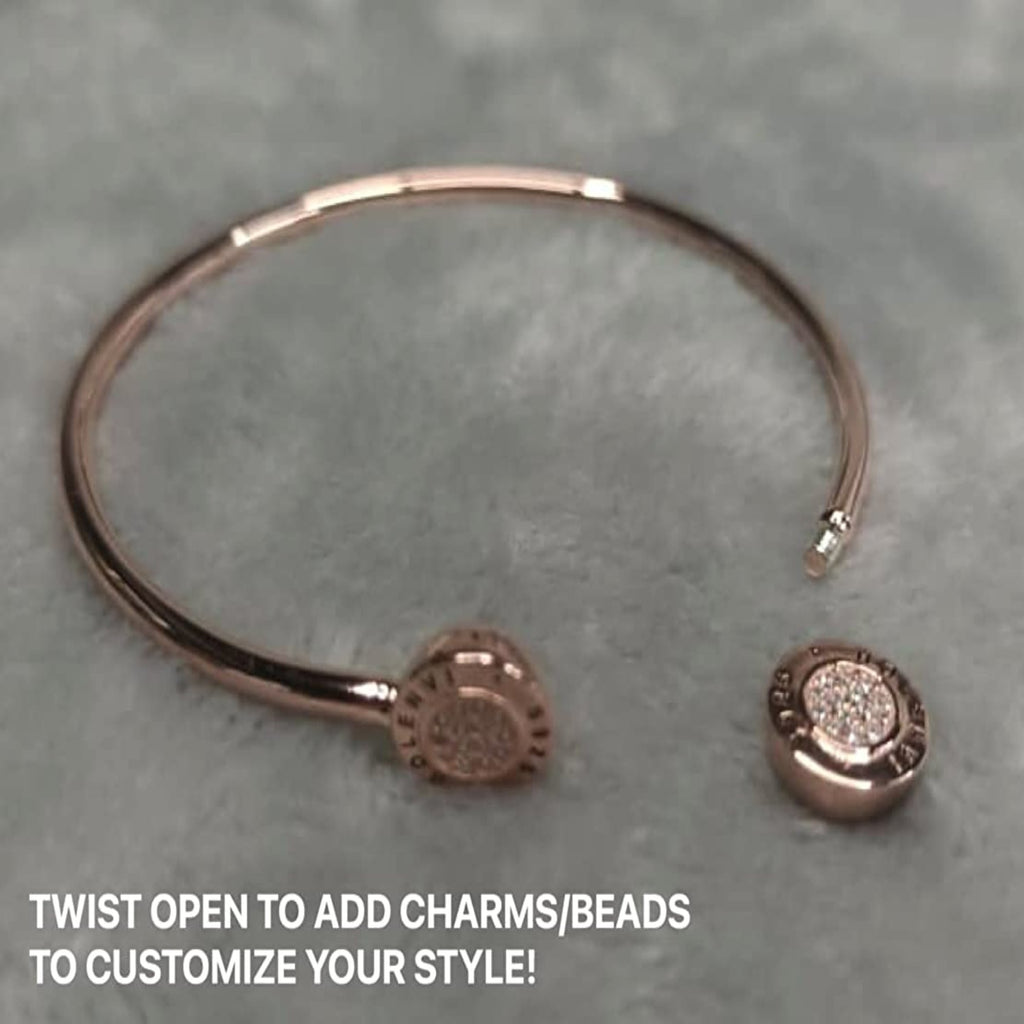 Adjustable Rose Gold Sterling Silver Bangle Layer Bead Charm Bracelet - Bolenvi Pandora Disney Chamilia Cartier Tiffany Charm Bead Bracelet Jewelry 