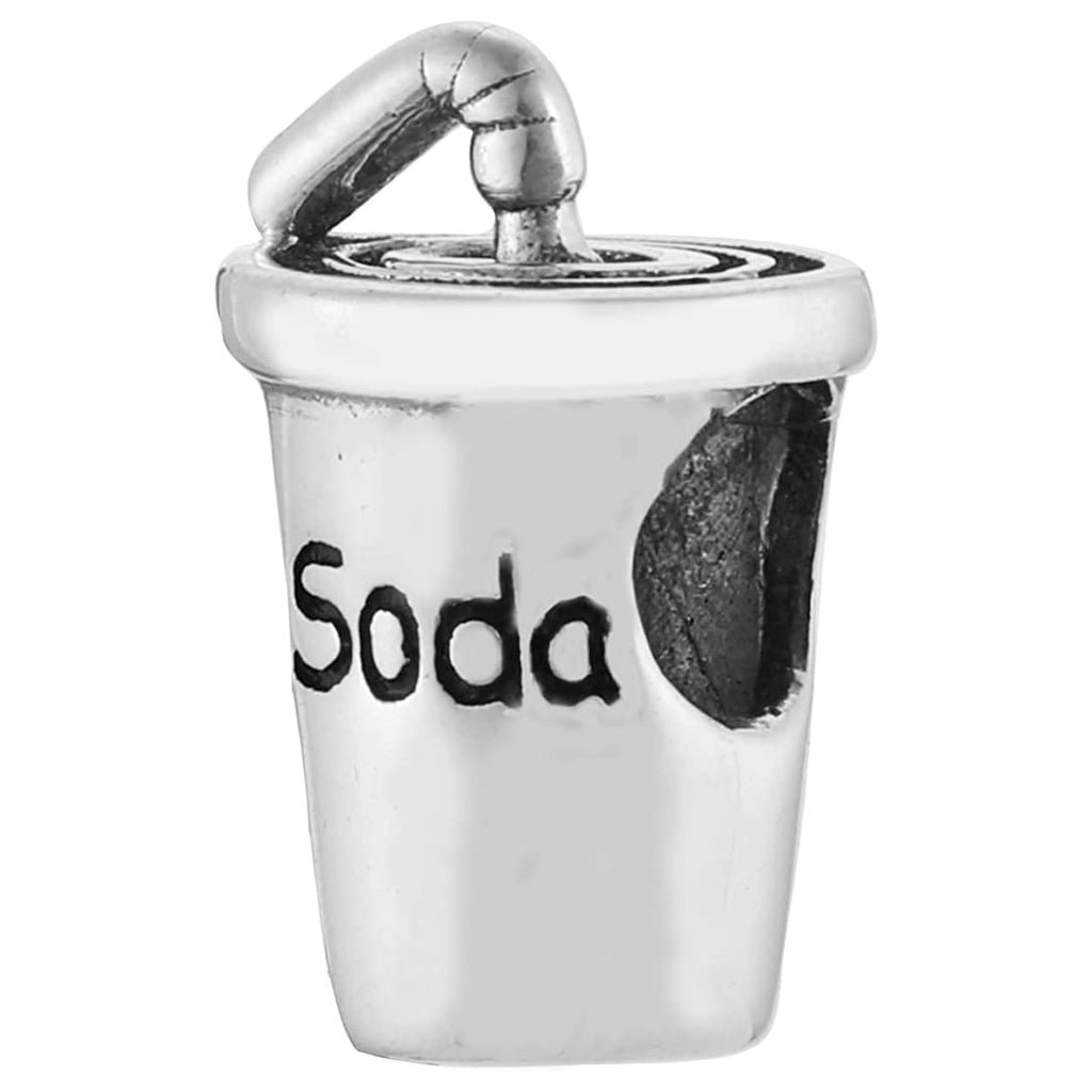 Soda Cup Cola Drink Sterling Silver Bead Charm - Bolenvi Pandora Disney Chamilia Cartier Tiffany Charm Bead Bracelet Jewelry 