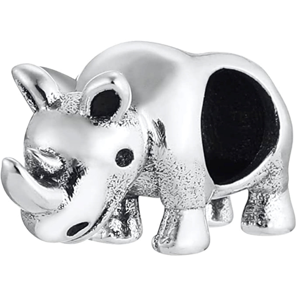 Rhino Rhinoceros Sterling Silver Bead Charm - Bolenvi Pandora Disney Chamilia Cartier Tiffany Charm Bead Bracelet Jewelry 