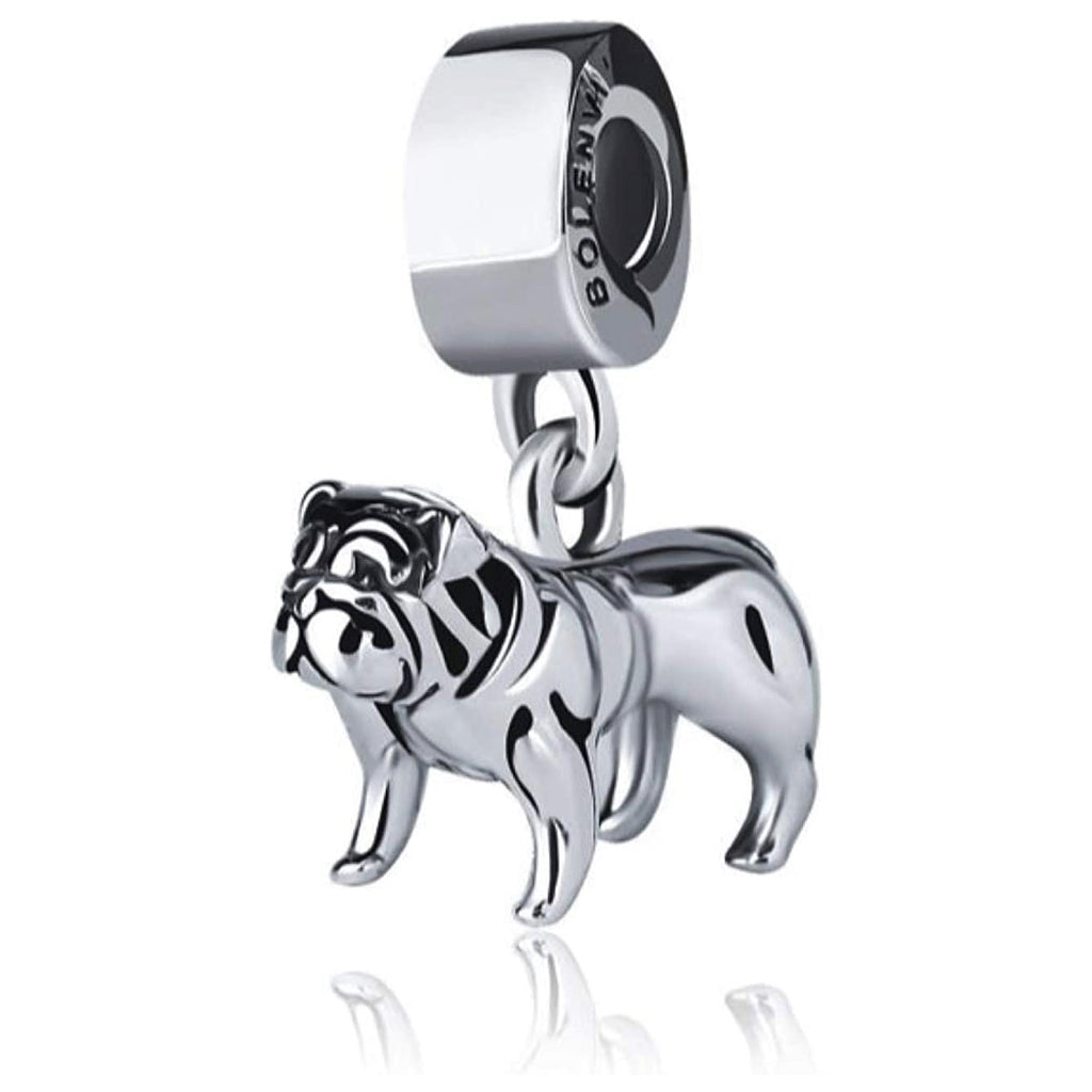 Bulldog Bull Bully Dog Sterling Silver Dangle Pendant Bead Charm - Bolenvi Pandora Disney Chamilia Jewelry 