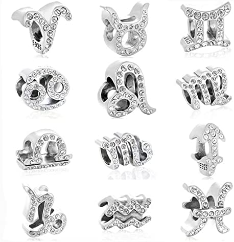 Libra Zodiac Sterling Silver Bead Charm - Bolenvi Pandora Disney Chamilia Cartier Tiffany Charm Bead Bracelet Jewelry 