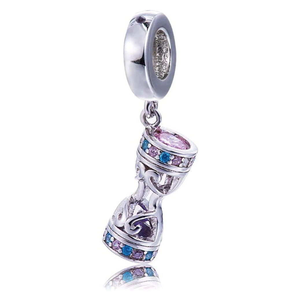 Hourglass Time Clock Swarovski Crystals Sterling Silver Dangle Pendant Bead Charm - Bolenvi Pandora Disney Chamilia Jewelry 