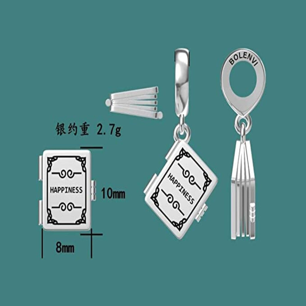 Happiness Book Sterling Silver Dangle Pendant Bead Charm - Bolenvi Pandora Disney Chamilia Cartier Tiffany Charm Bead Bracelet Jewelry 
