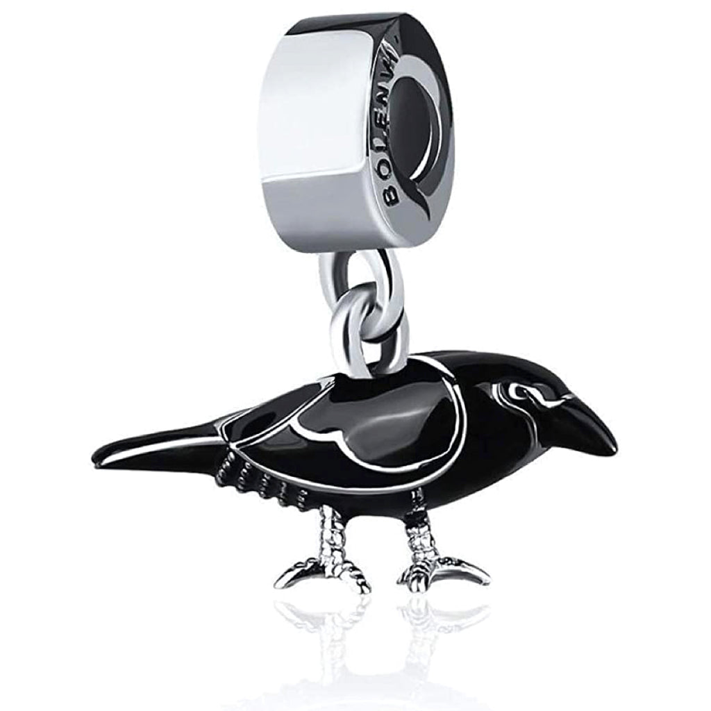 Black Bird Crow Raven Sterling Silver Dangle Pendant Bead Charm - Bolenvi Pandora Disney Chamilia Cartier Tiffany Charm Bead Bracelet Jewelry 