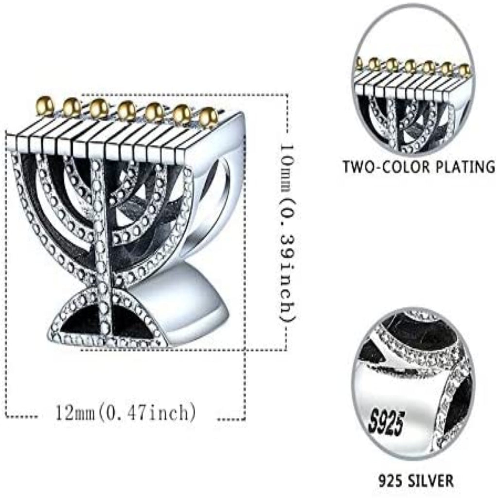 Hanukkah Menorah Sterling Silver Bead Charm - Bolenvi Pandora Disney Chamilia Cartier Tiffany Charm Bead Bracelet Jewelry 