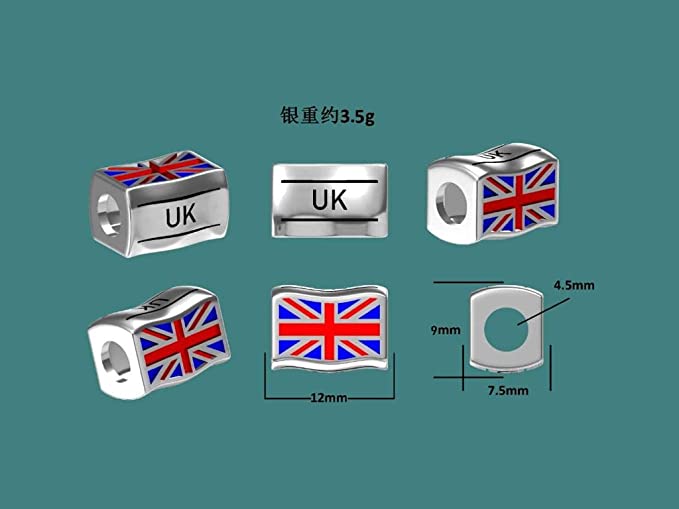 United Kingdom UK Flags Travel Country Sterling Silver Dangle Pendant Bead Charm - Bolenvi Pandora Disney Chamilia Jewelry 