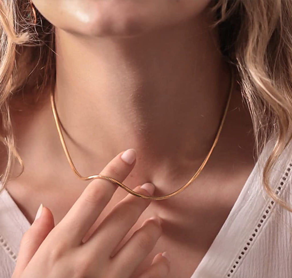 24inch Gold Snake Chain Steel Bead Charm Necklace - Bolenvi Pandora Disney Chamilia Cartier Tiffany Charm Bead Bracelet Jewelry 