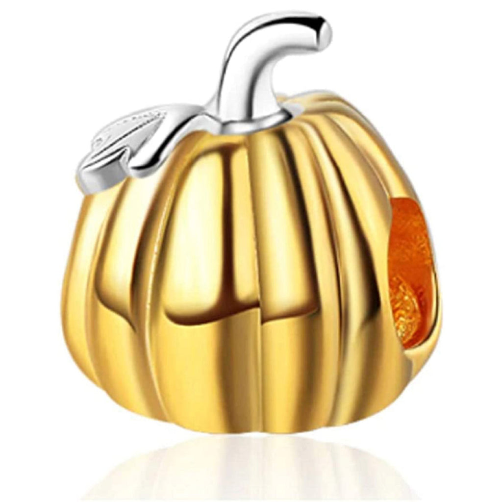 Golden Pumpkin Sterling Silver Bead Charm - Bolenvi Pandora Disney Chamilia Cartier Tiffany Charm Bead Bracelet Jewelry 