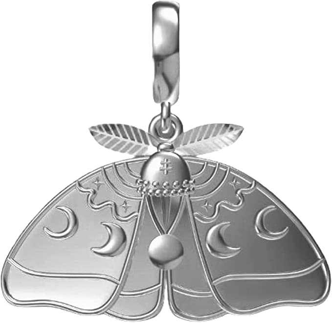 Moth Gothic Witchy Celestial Lunar Moon Stars Sterling Silver Dangle Pendant Bead Charm - Bolenvi Pandora Disney Chamilia Cartier Tiffany Charm Bead Bracelet Jewelry 