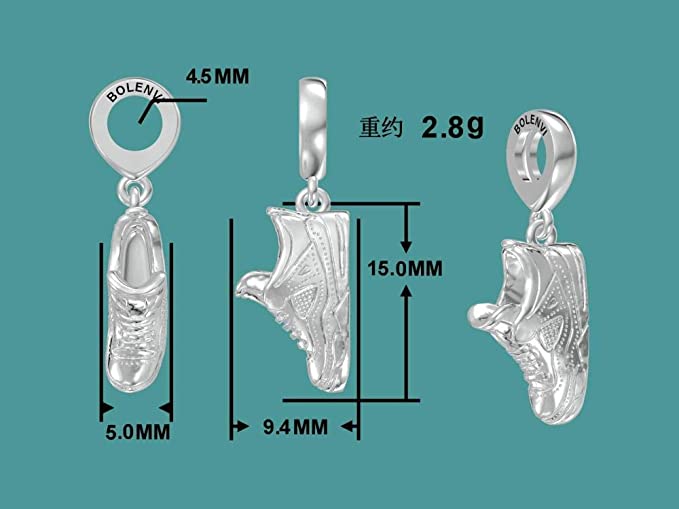 Runner Marathon Sneaker Collector Sterling Silver Dangle Pendant Bead Charm - Bolenvi Pandora Disney Chamilia Jewelry 