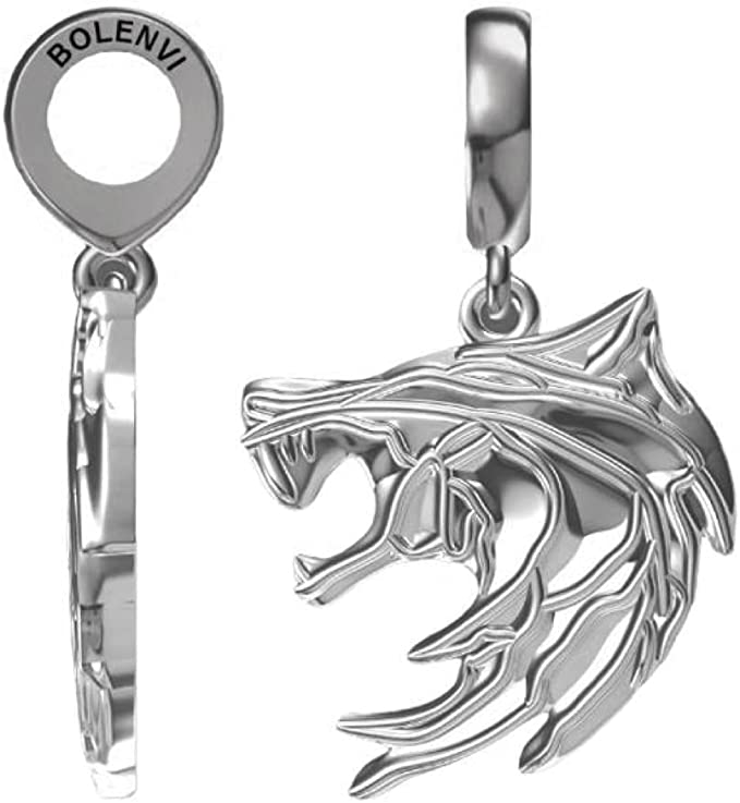 Celtic Wolf Fenrir Viking Sterling Silver Dangle Pendant Bead Charm - Bolenvi Pandora Disney Chamilia Cartier Tiffany Charm Bead Bracelet Jewelry 