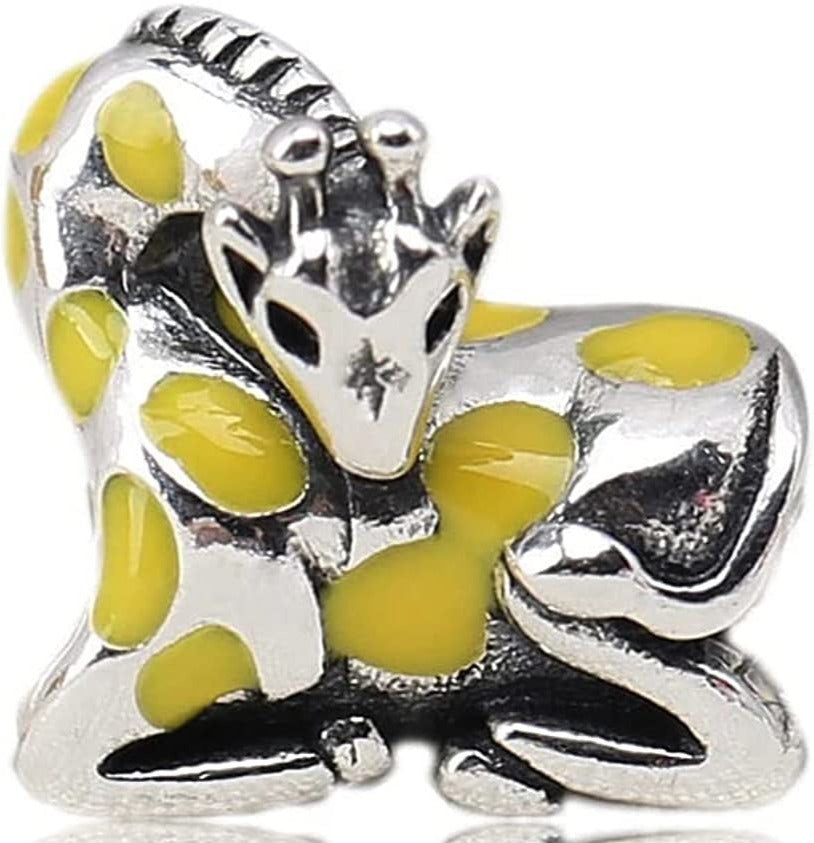 Sitting Giraffe Sterling Silver Bead Charm - Bolenvi Pandora Disney Chamilia Cartier Tiffany Charm Bead Bracelet Jewelry 