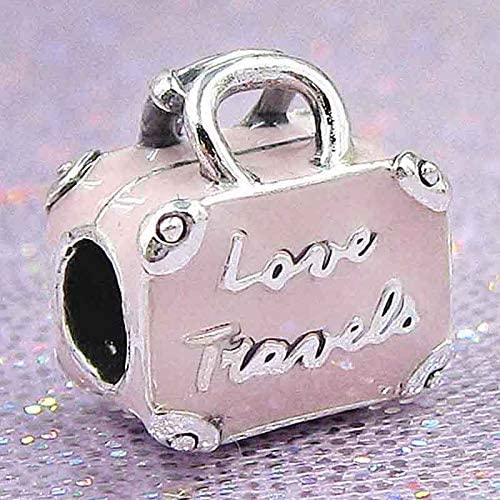 Pink Suitcase Love Travel Sterling Silver Dangle Pendant Bead Charm - Bolenvi Pandora Disney Chamilia Jewelry 