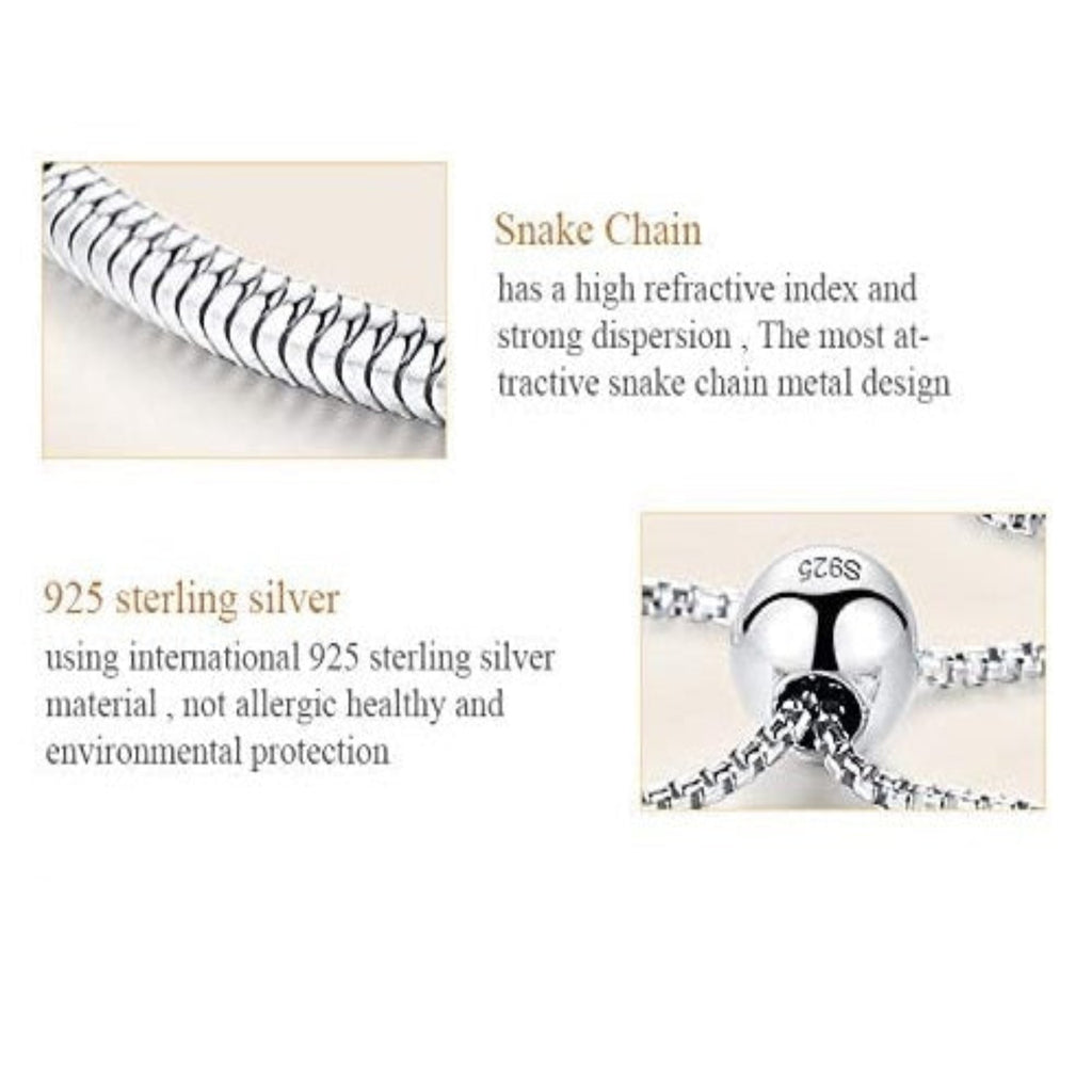 Silver Adjustable Snake Chain Bead Charm Bracelet - Bolenvi Pandora Disney Chamilia Jewelry 