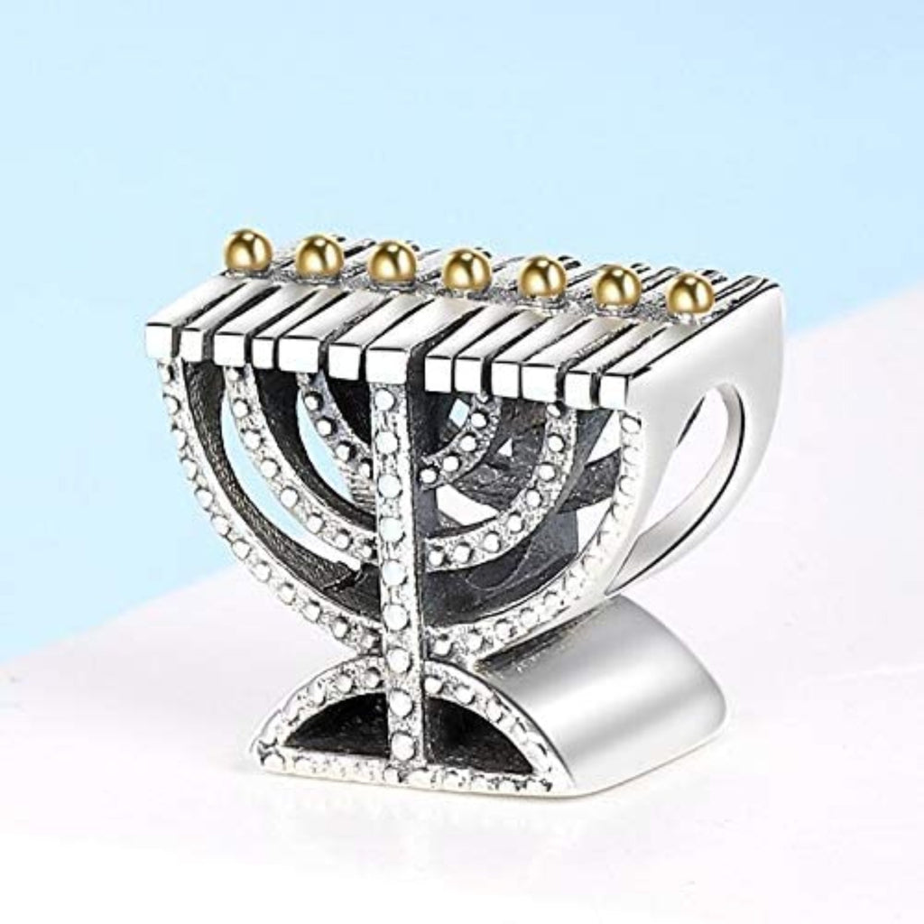 Hanukkah Menorah Sterling Silver Bead Charm - Bolenvi Pandora Disney Chamilia Cartier Tiffany Charm Bead Bracelet Jewelry 