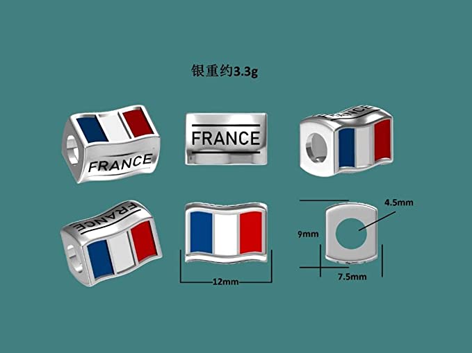 France Flags Travel Country Sterling Silver Dangle Pendant Bead Charm - Bolenvi Pandora Disney Chamilia Jewelry 