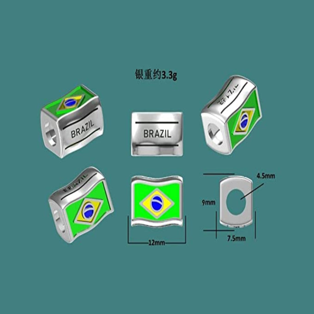 Brazil Flags Travel Country Sterling Silver Dangle Pendant Bead Charm - Bolenvi Pandora Disney Chamilia Jewelry 