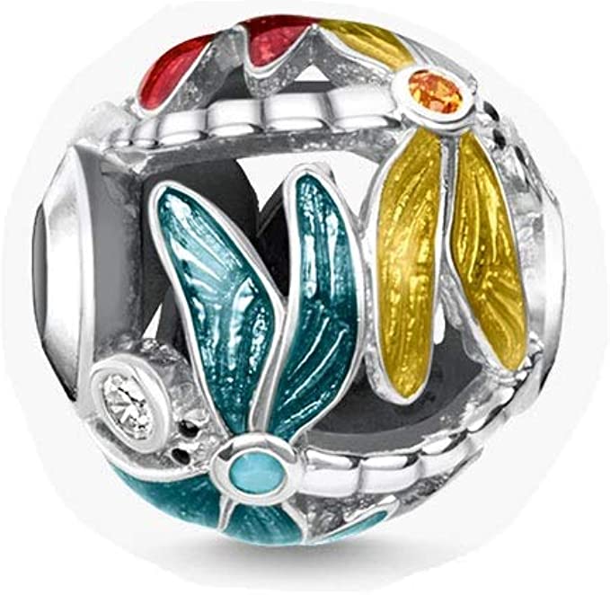 Colorful Dragonflies Spacer Sterling Silver Bead Charm - Bolenvi Pandora Disney Chamilia Cartier Tiffany Charm Bead Bracelet Jewelry 