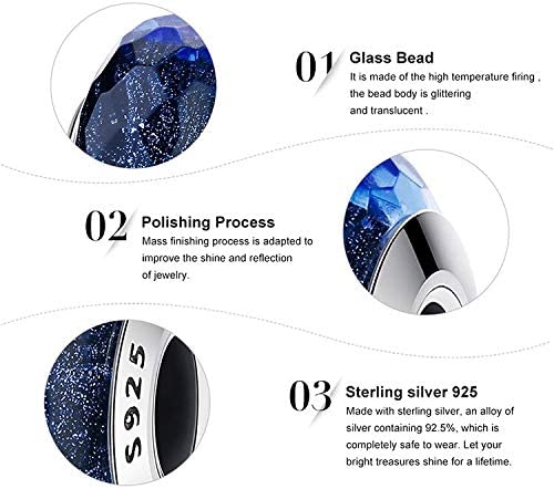 Sapphire Galaxy Blue Murano Glass Sterling Silver Dangle Pendant Bead Charm - Bolenvi Pandora Disney Chamilia Jewelry 