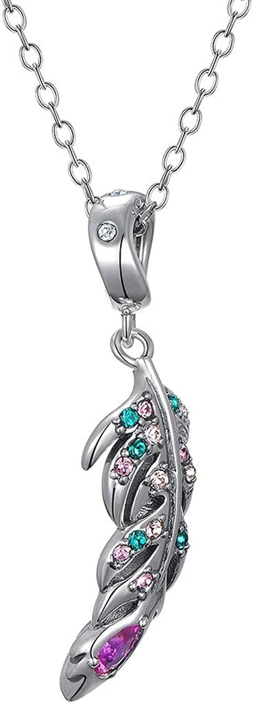 Colorful Swarovski Bird Feather Sterling Silver Dangle Pendant Bead Charm - Bolenvi Pandora Disney Chamilia Jewelry 