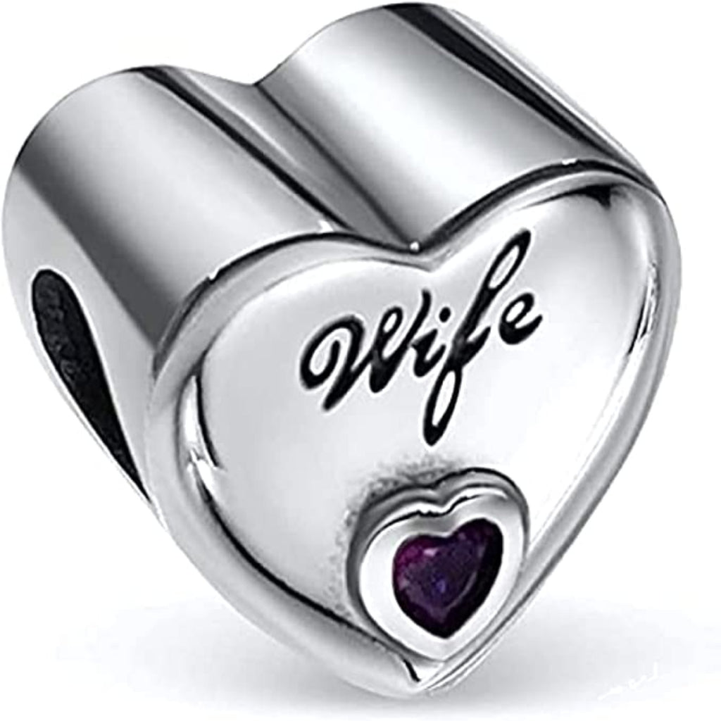 Love Wife Heart Sterling Silver Bead Charm - Bolenvi Pandora Disney Chamilia Cartier Tiffany Charm Bead Bracelet Jewelry 