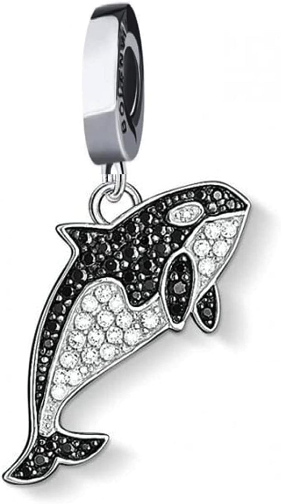 Crystal Whale Orca Sterling Silver Dangle Pendant Bead Charm - Bolenvi Pandora Disney Chamilia Cartier Tiffany Charm Bead Bracelet Jewelry 