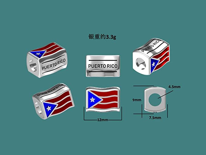 Puerto Rico Flags Travel Country Sterling Silver Dangle Pendant Bead Charm - Bolenvi Pandora Disney Chamilia Jewelry 