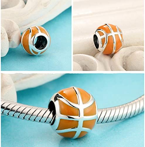 Lifelike Basketball Sterling Silver Bead Charm - Bolenvi Pandora Disney Chamilia Cartier Tiffany Charm Bead Bracelet Jewelry 
