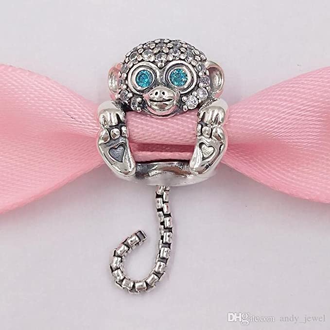 Sitting Monkey Sterling Silver Dangle Pendant Bead Charm - Bolenvi Pandora Disney Chamilia Jewelry 