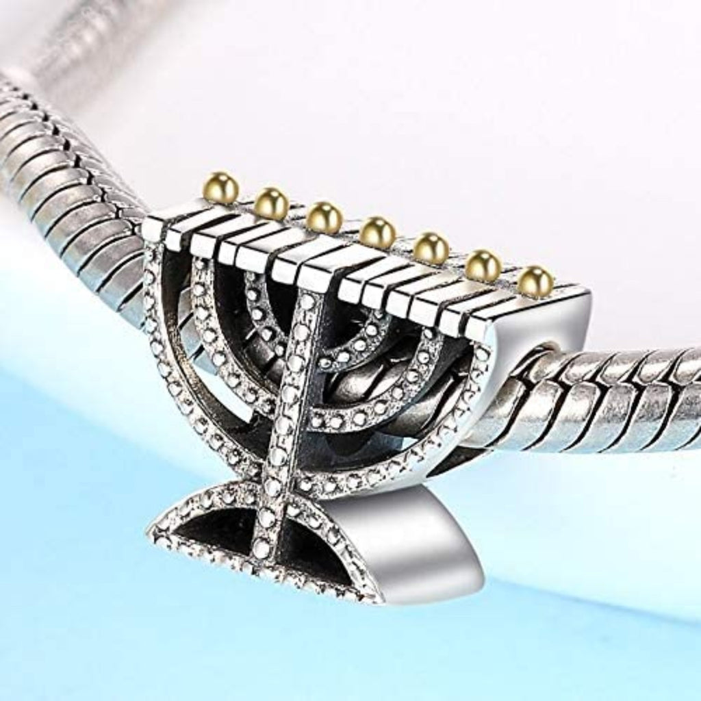 Hanukkah Menorah Sterling Silver Bead Charm - Bolenvi Pandora Disney Chamilia Cartier Tiffany Charm Bead Bracelet Jewelry 