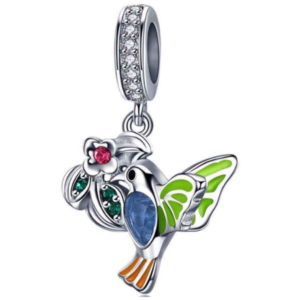 Hummingbird Multicolored Bird Sterling Silver Dangle Pendant Bead Charm - Bolenvi Pandora Disney Chamilia Jewelry 