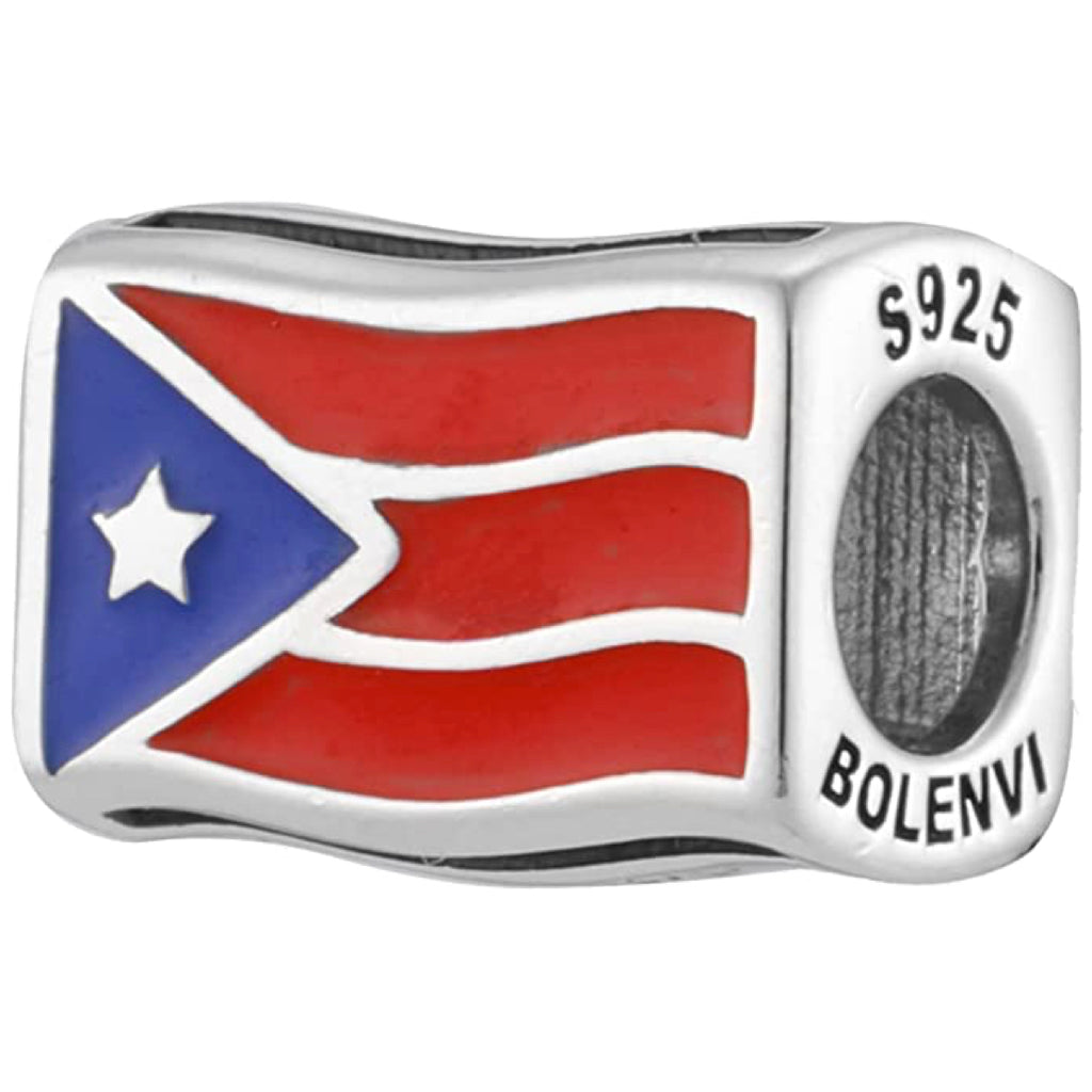 Puerto Rico Flag Country Sterling Silver Bead Charm - Bolenvi Pandora Disney Chamilia Jewelry 
