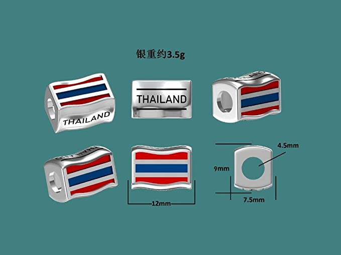 Thailand Flags Travel Country Sterling Silver Dangle Pendant Bead Charm - Bolenvi Pandora Disney Chamilia Jewelry 